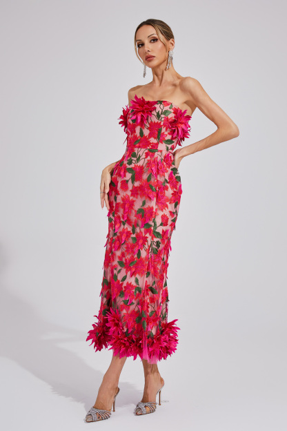 Barry Red Flower Off Shoulder Dress