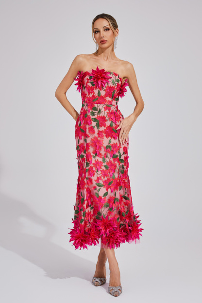 Barry Red Flower Off Shoulder Dress