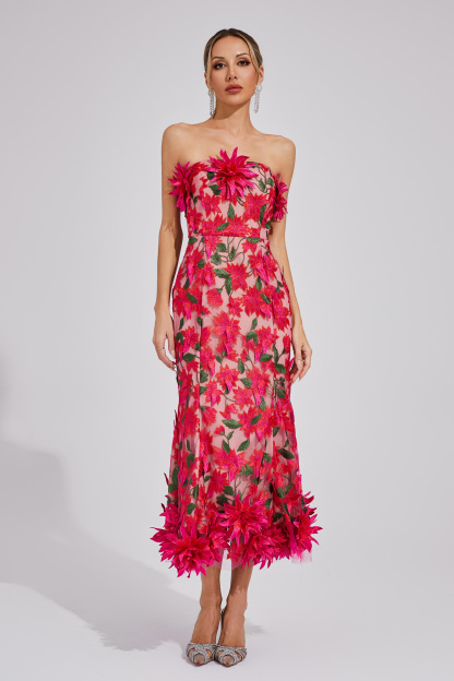 Barry Red Flower Off Shoulder Dress