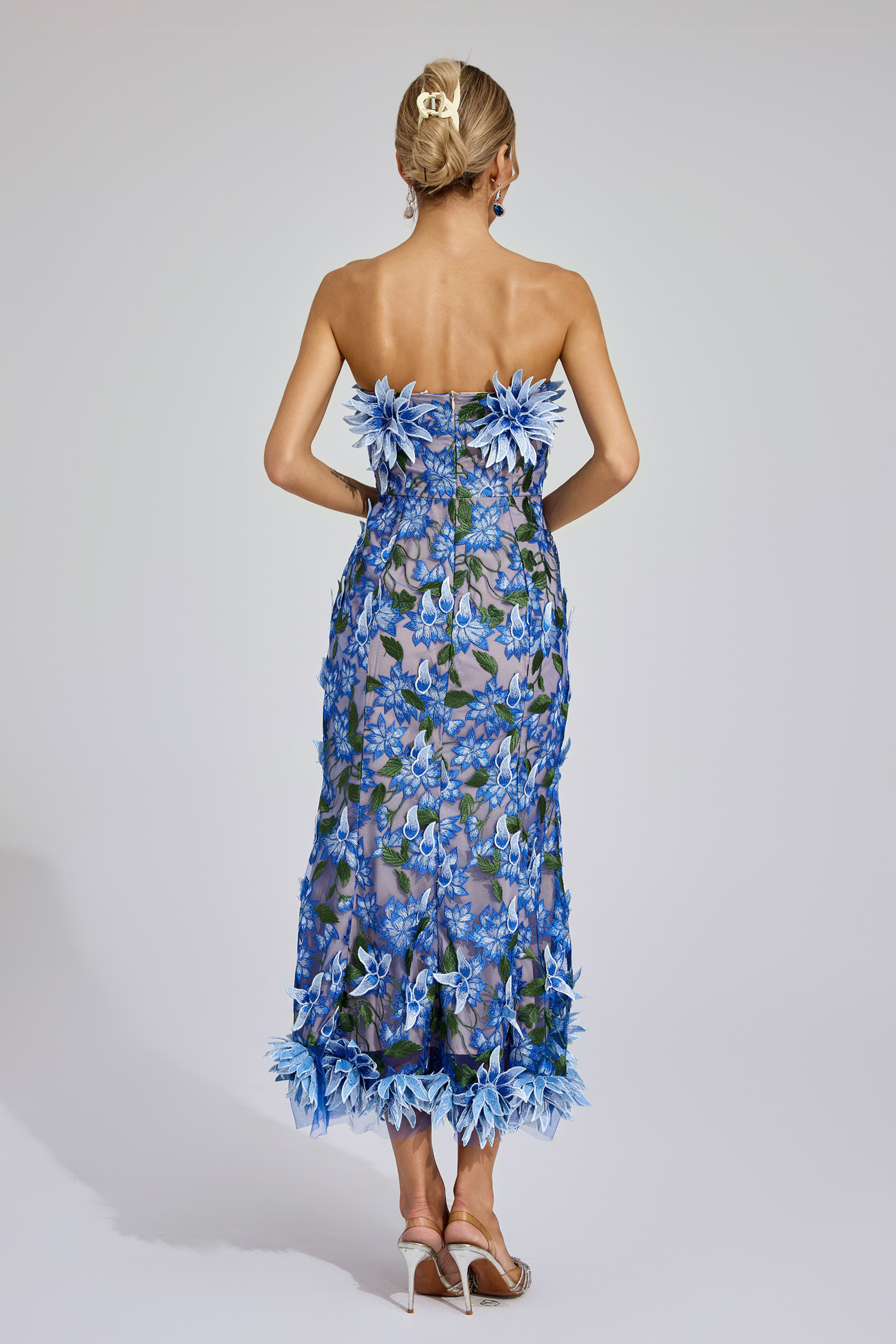 Barry Blue Flower Off Shoulder Dress