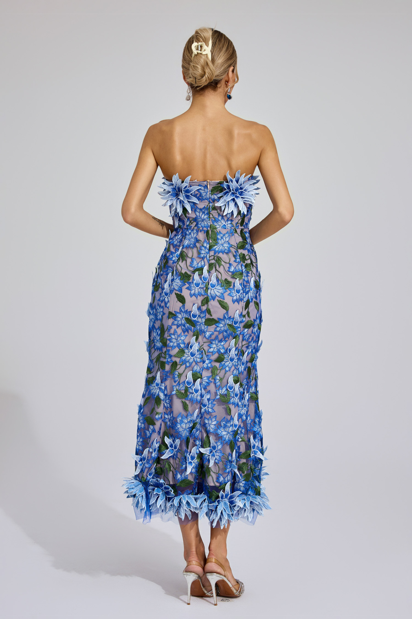 Barry Blue Flower Off Shoulder Dress