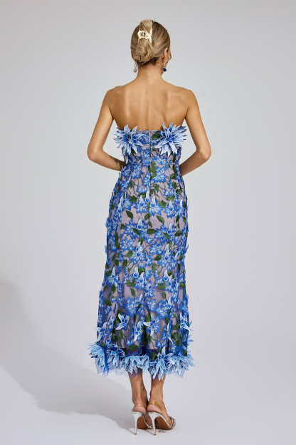 Barry Blue Flower Off Shoulder Dress