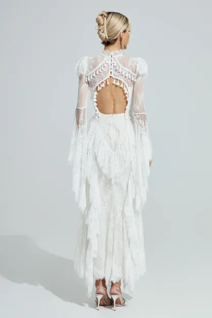 Gadamer White Floral Lace Maxi Dress