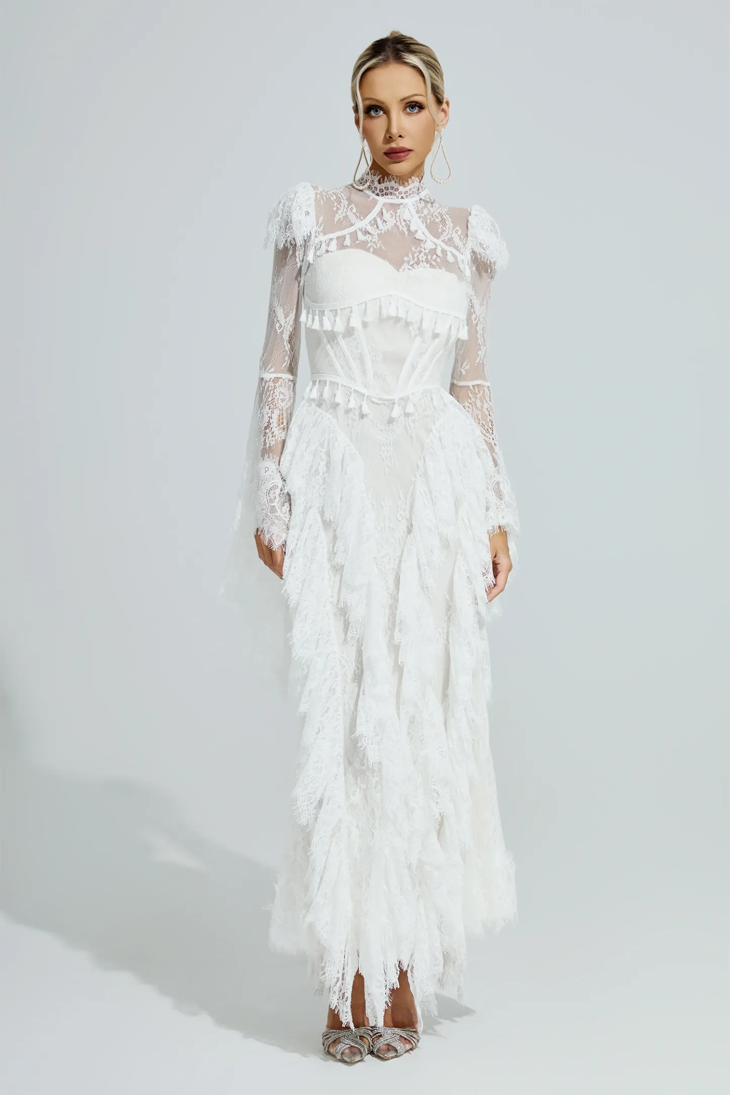 Gadamer White Floral Lace Maxi Dress