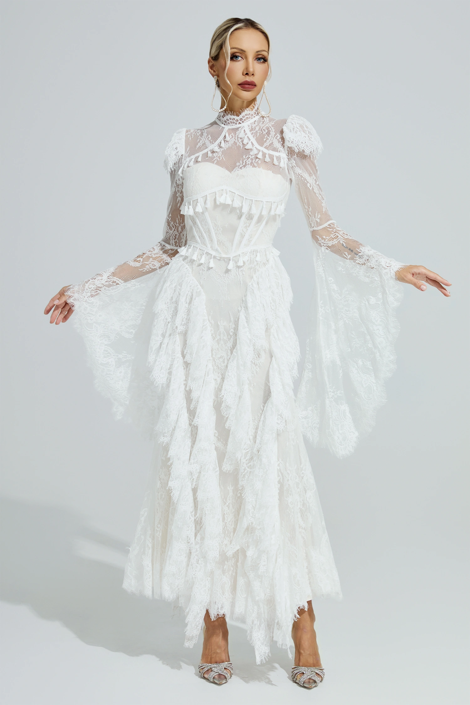 Gadamer White Floral Lace Maxi Dress
