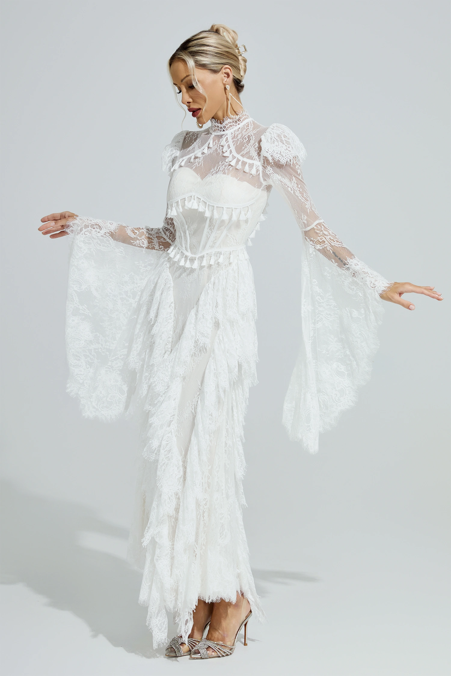 Gadamer White Floral Lace Maxi Dress