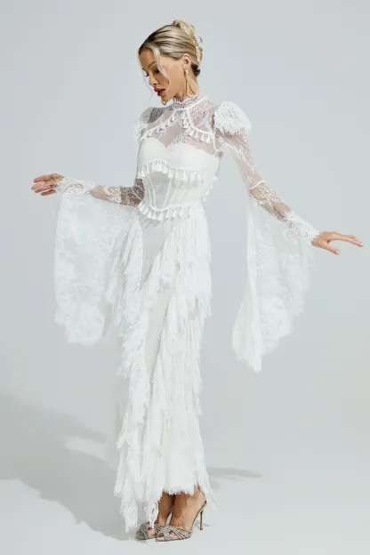 Gadamer White Floral Lace Maxi Dress