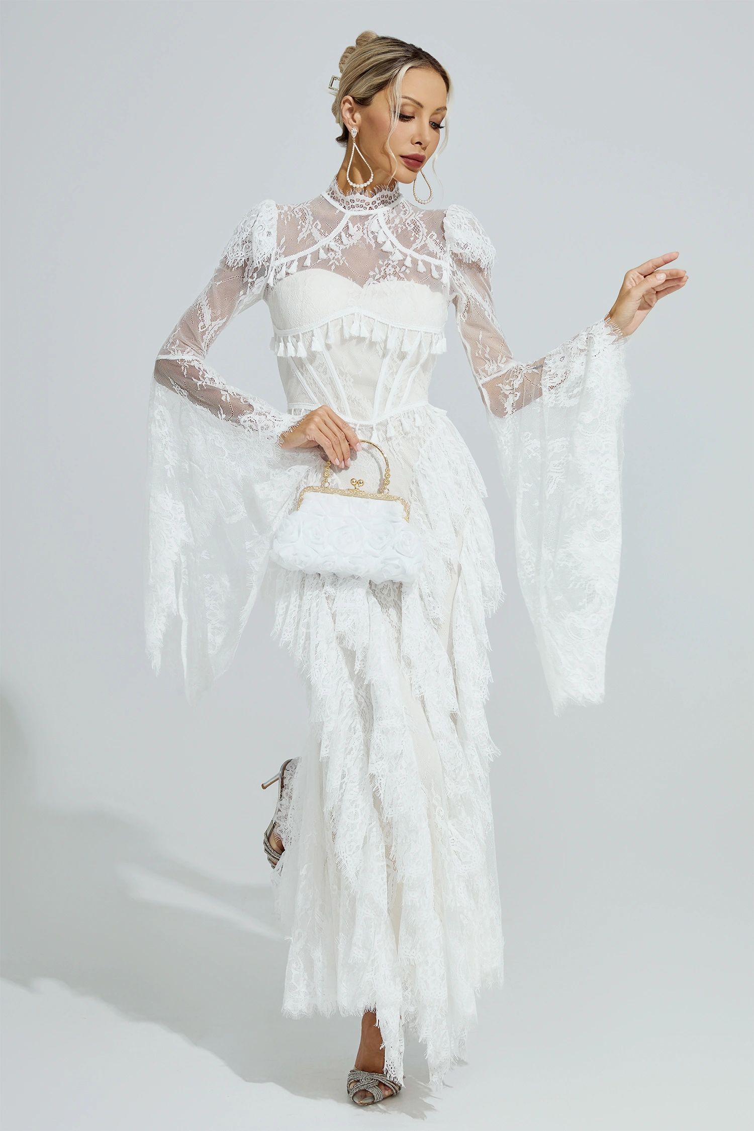 Gadamer White Floral Lace Maxi Dress