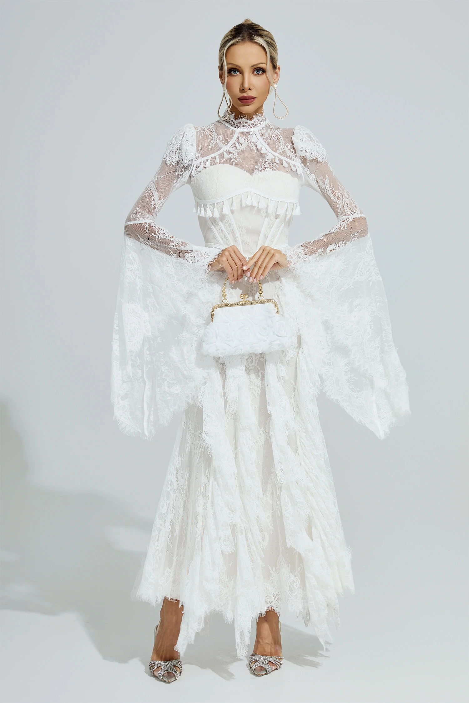 Gadamer White Floral Lace Maxi Dress