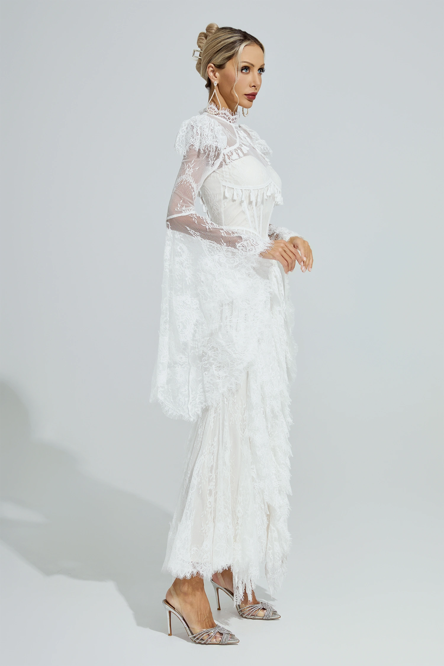 Gadamer White Floral Lace Maxi Dress