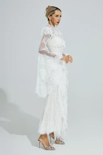 Gadamer White Floral Lace Maxi Dress