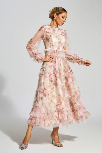Leacock Pink Floral Mesh Dress