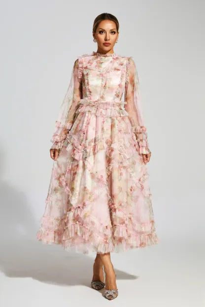 Leacock Pink Floral Mesh Dress