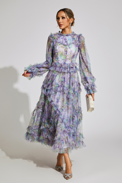 Leacock Purple Floral Mesh Dress