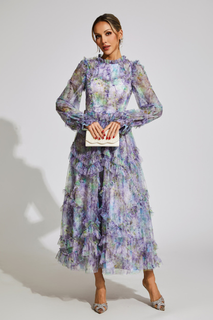 Leacock Purple Floral Mesh Dress