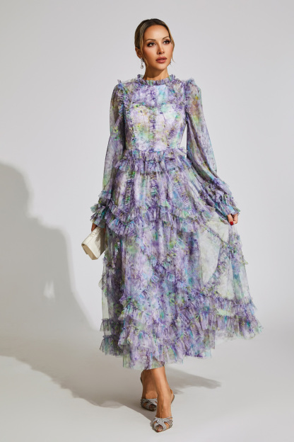 Leacock Purple Floral Mesh Dress