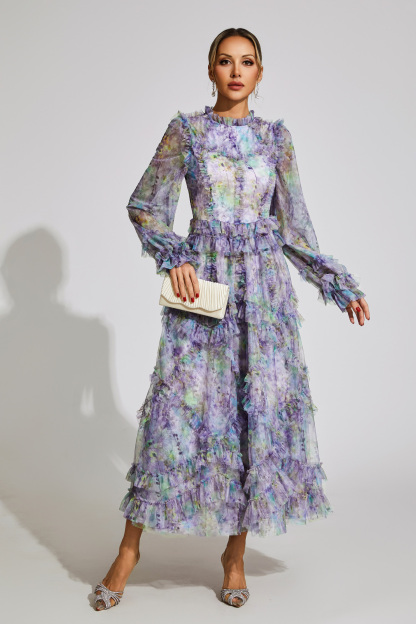 Leacock Purple Floral Mesh Dress