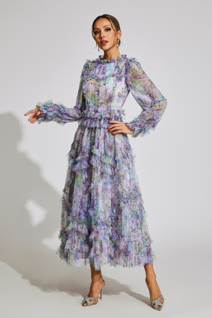 Leacock Purple Floral Mesh Dress
