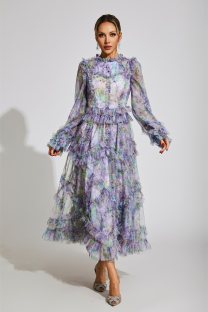 Leacock Purple Floral Mesh Dress