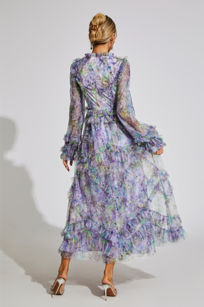 Leacock Purple Floral Mesh Dress