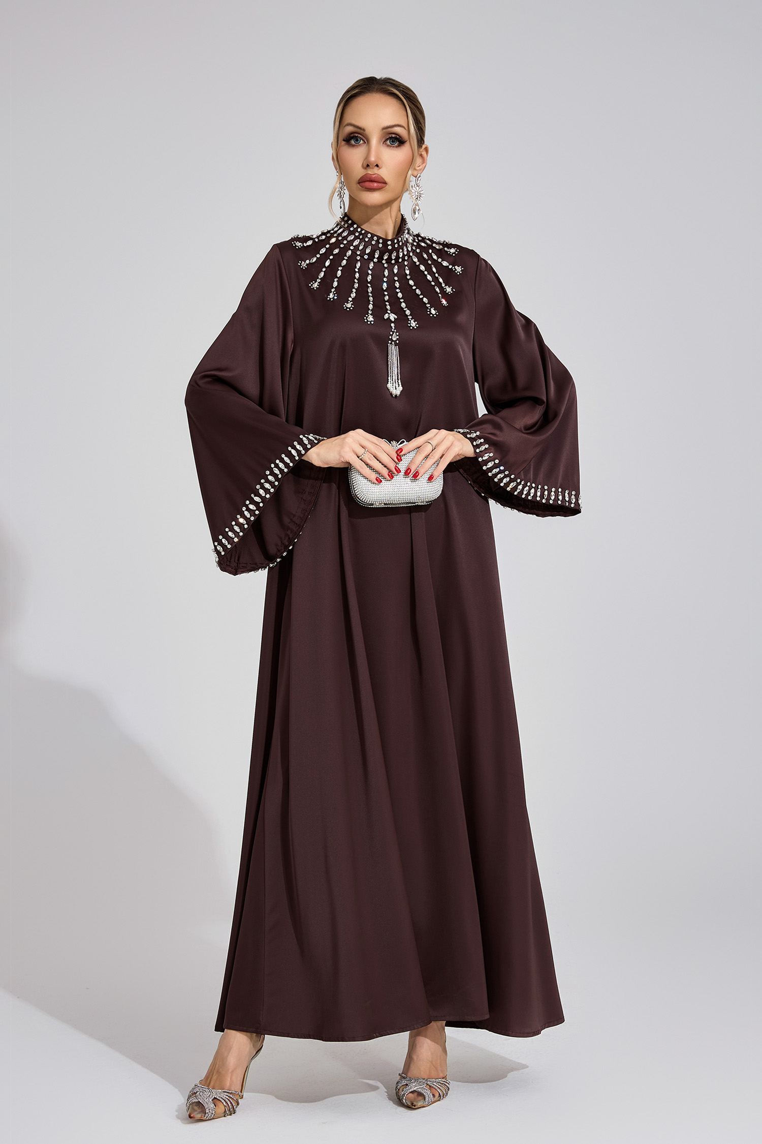 Stone Dark Brown Diamond Maxi Dress