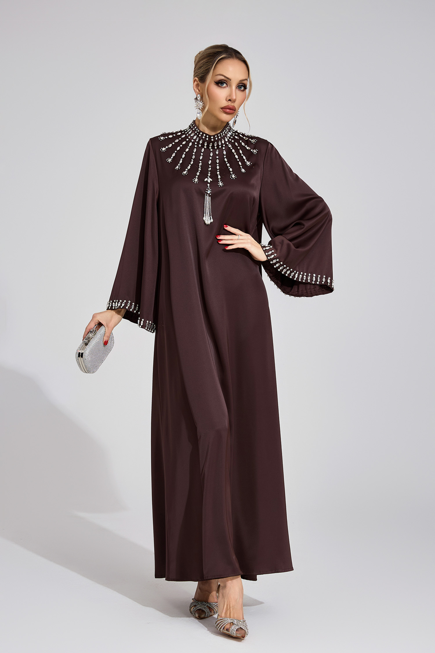 Stone Dark Brown Diamond Maxi Dress