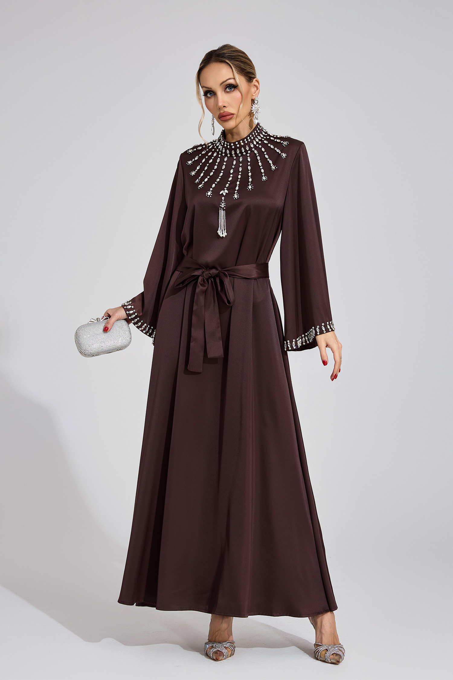 Stone Dark Brown Diamond Maxi Dress