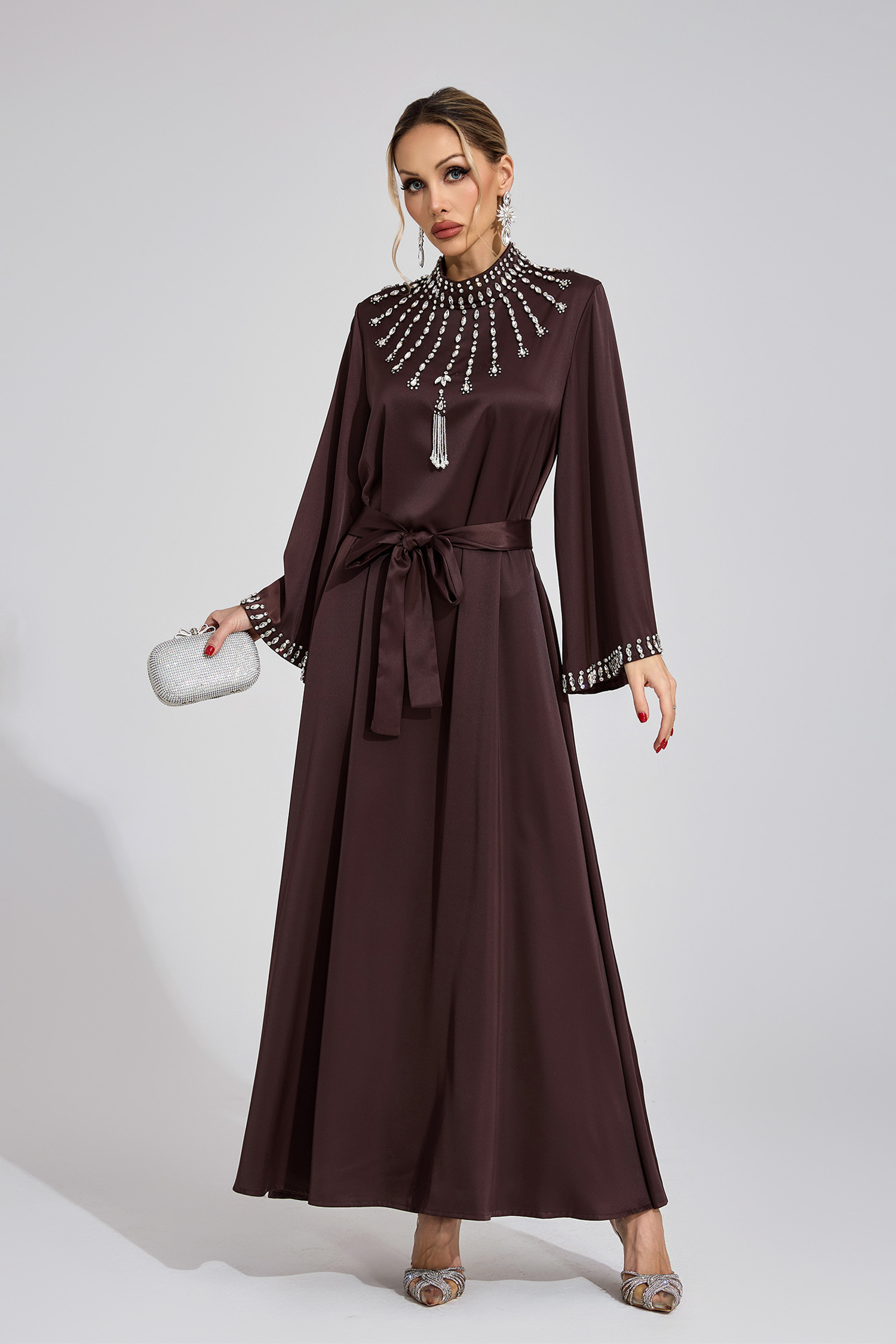 Stone Dark Brown Diamond Maxi Dress