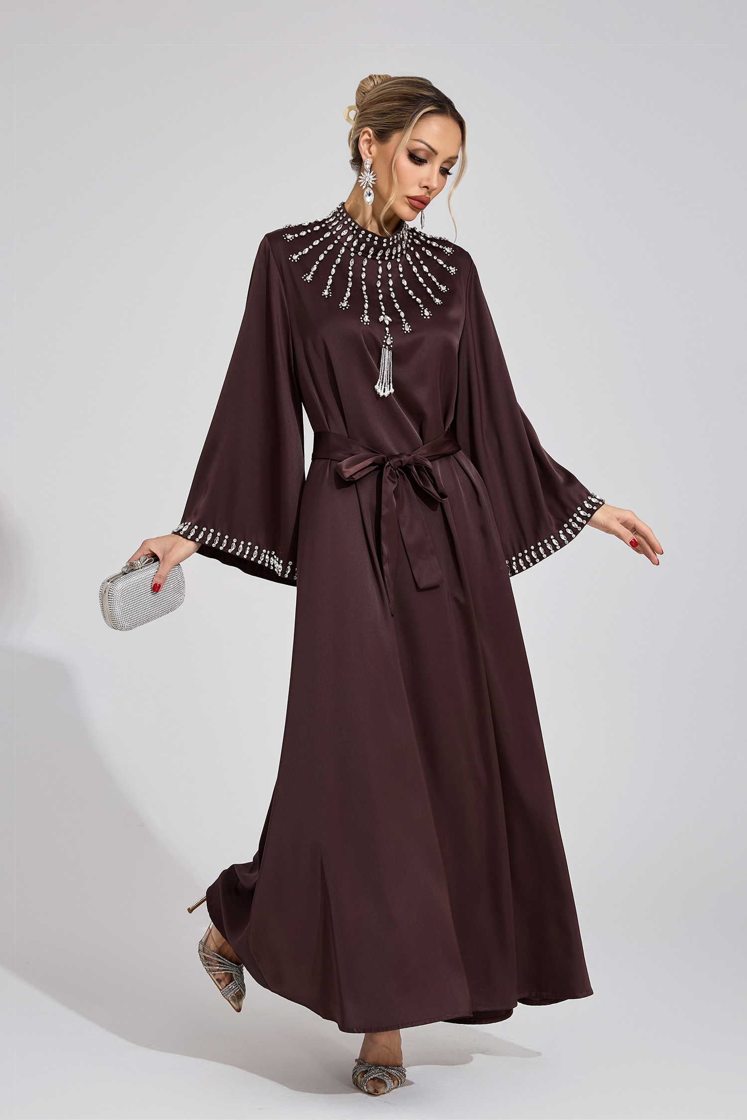 Stone Dark Brown Diamond Maxi Dress