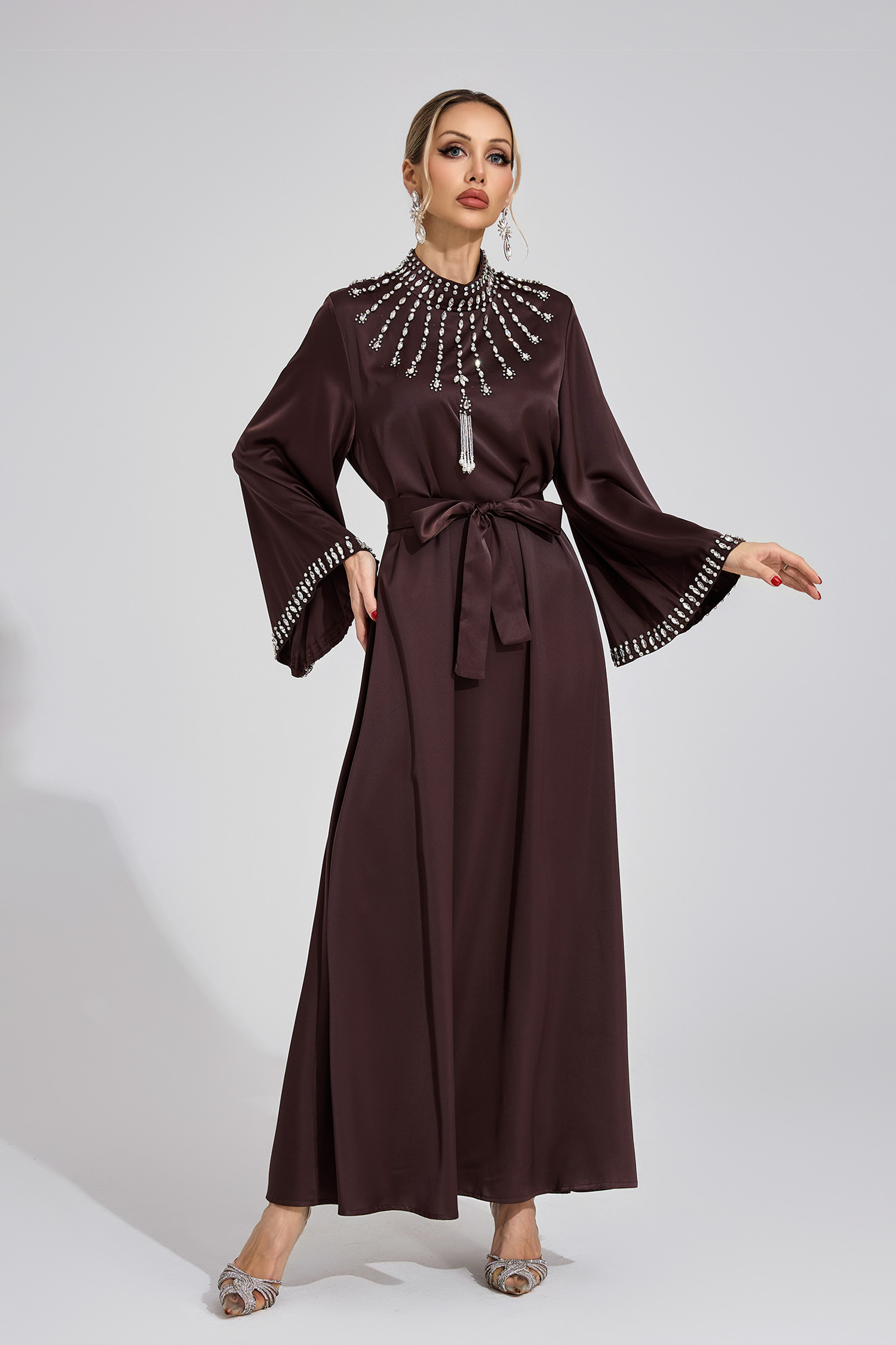 Stone Dark Brown Diamond Maxi Dress