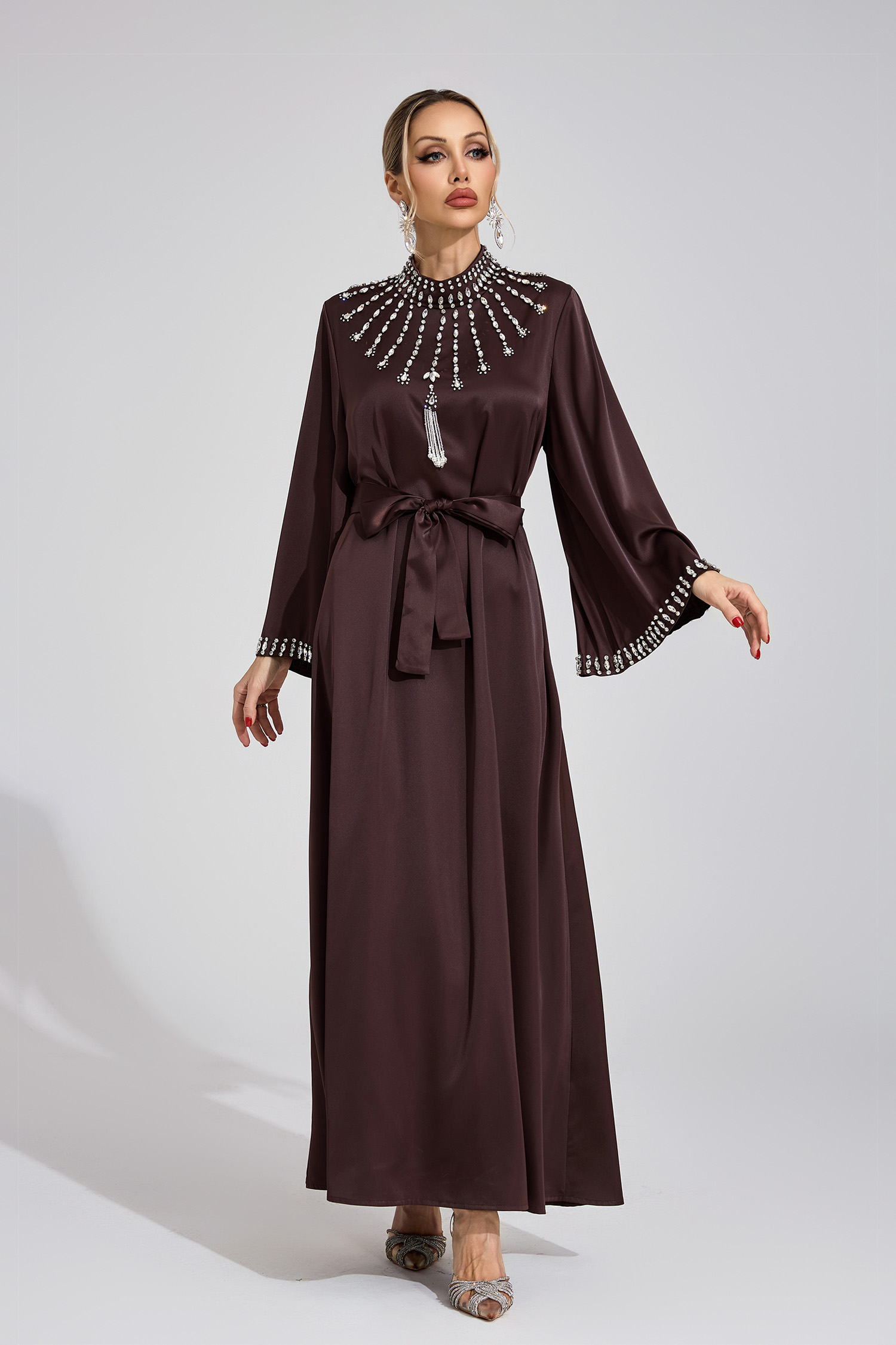 Stone Dark Brown Diamond Maxi Dress