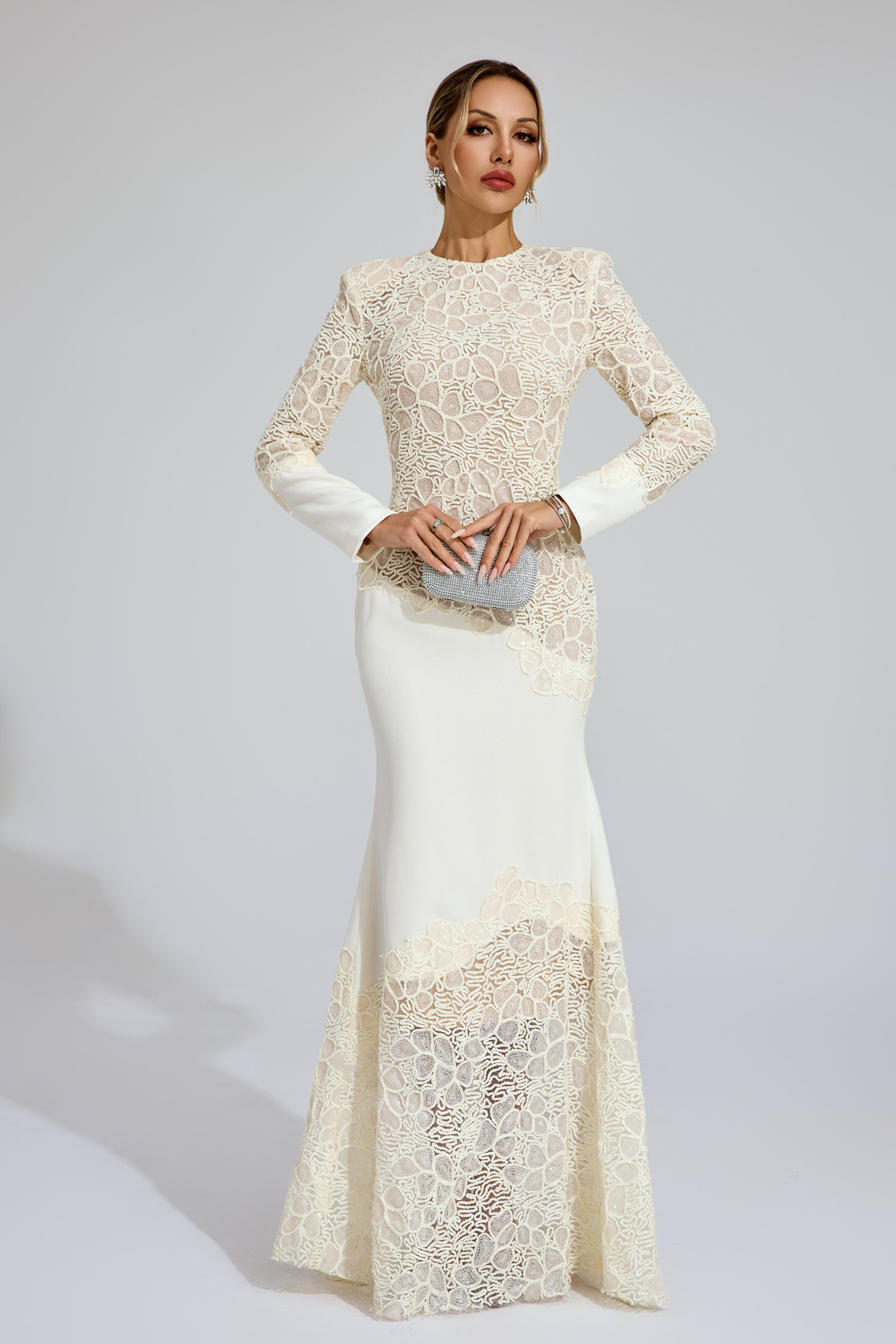 Sophy Beige Embroidered Maxi Dress