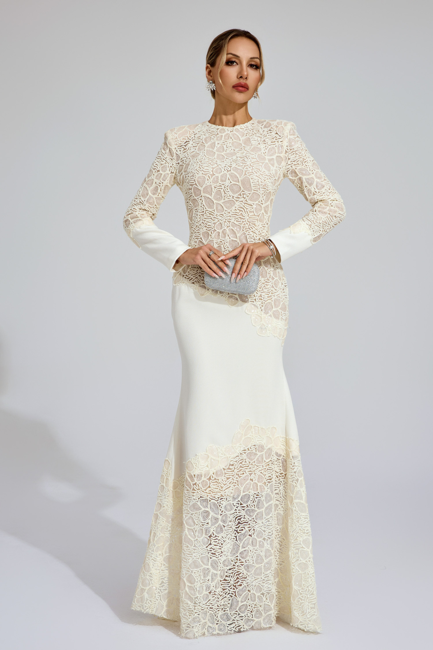 Sophy Beige Embroidered Maxi Dress