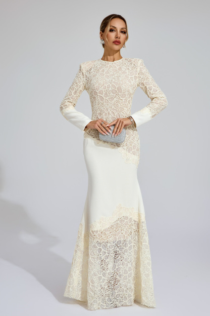 Sophy Beige Embroidered Maxi Dress