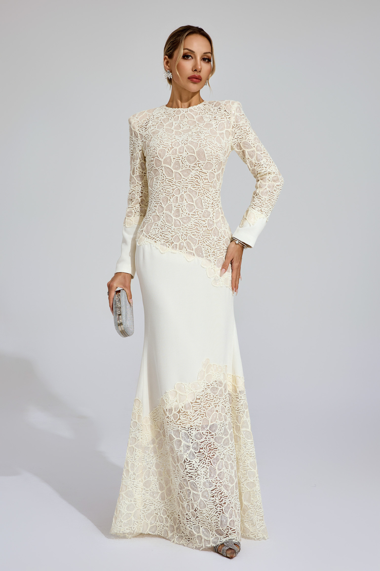Sophy Beige Embroidered Maxi Dress