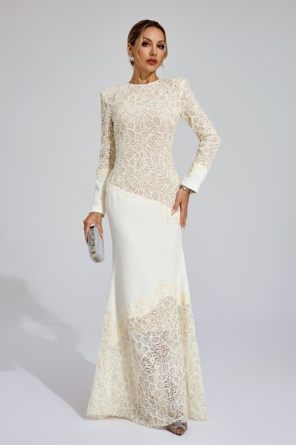Sophy Beige Embroidered Maxi Dress