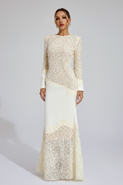 Sophy Beige Embroidered Maxi Dress