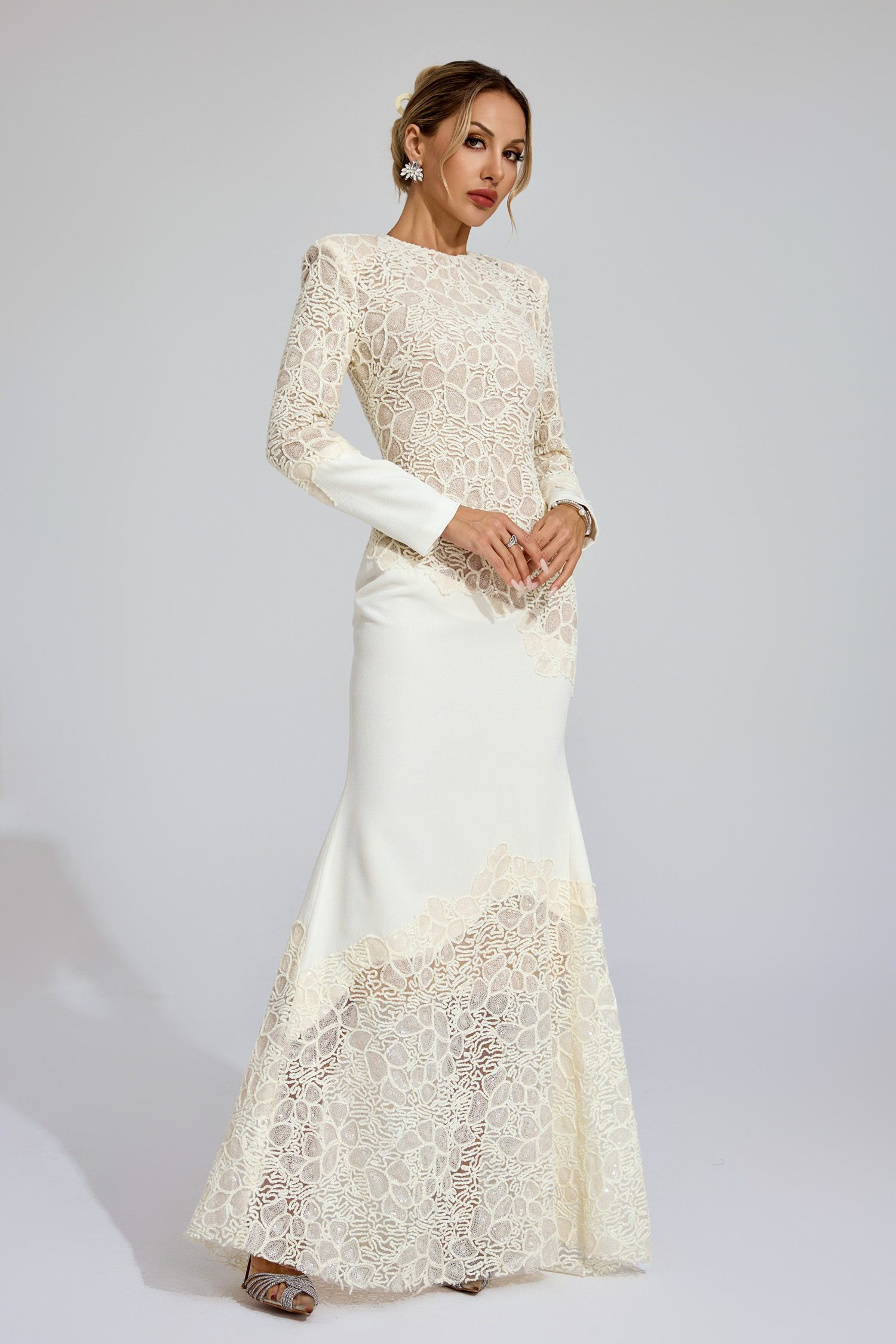 Sophy Beige Embroidered Maxi Dress