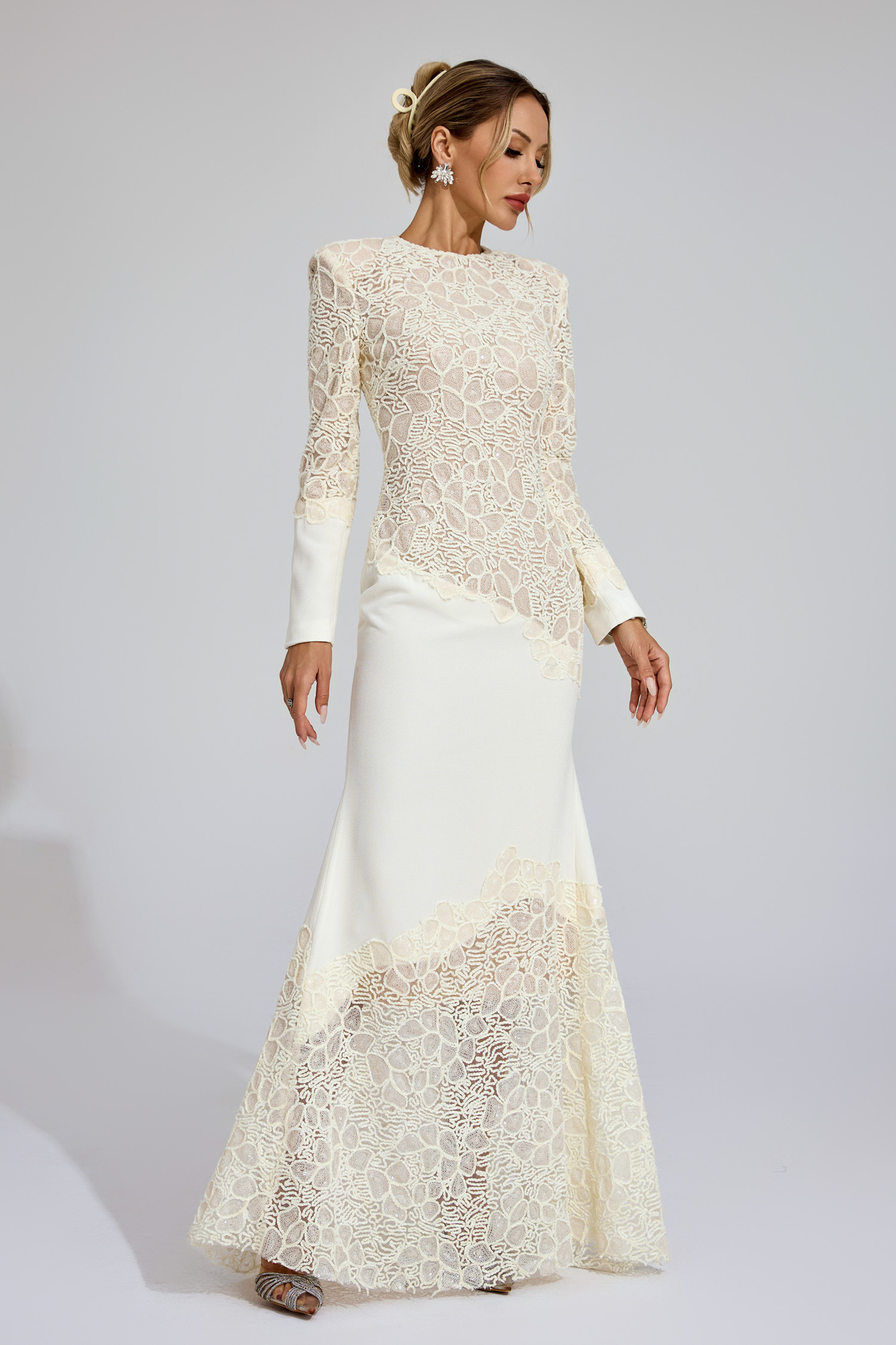 Sophy Beige Embroidered Maxi Dress