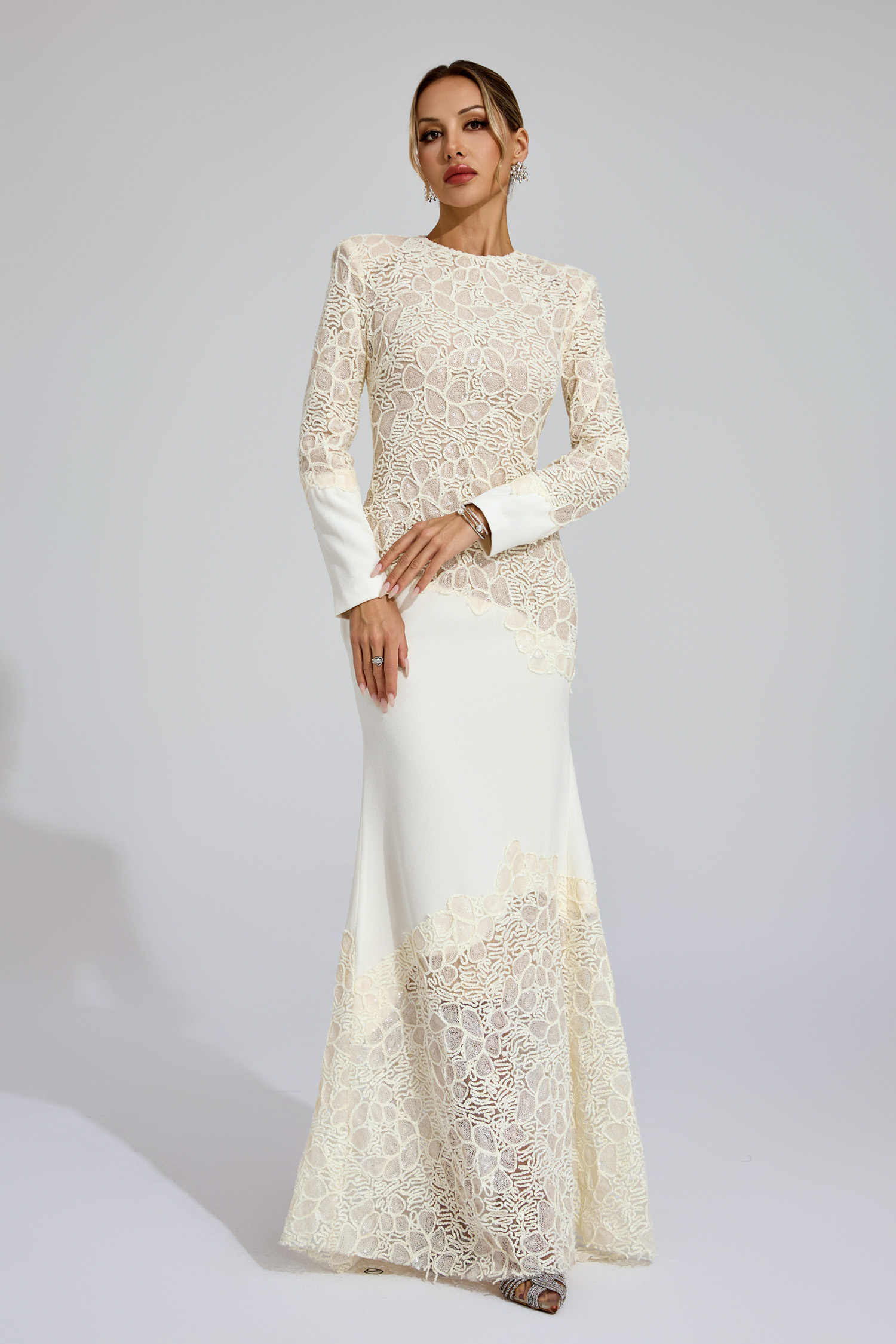 Sophy Beige Embroidered Maxi Dress