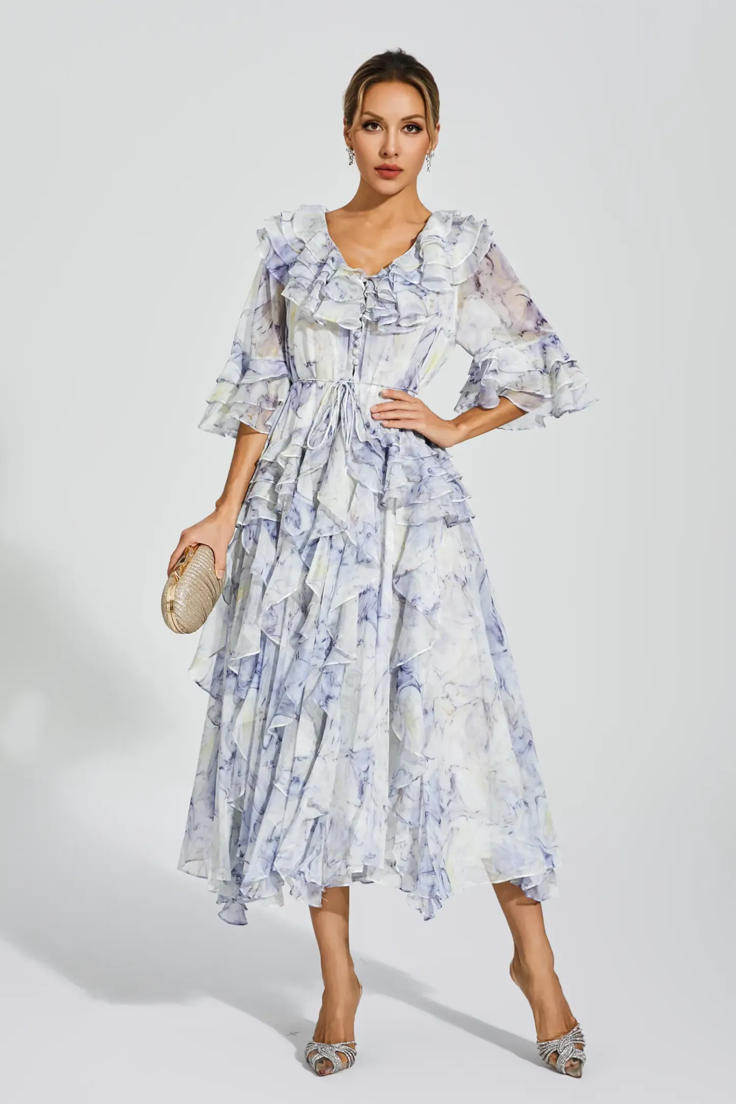 Datura Purple Ruched Midi Dress