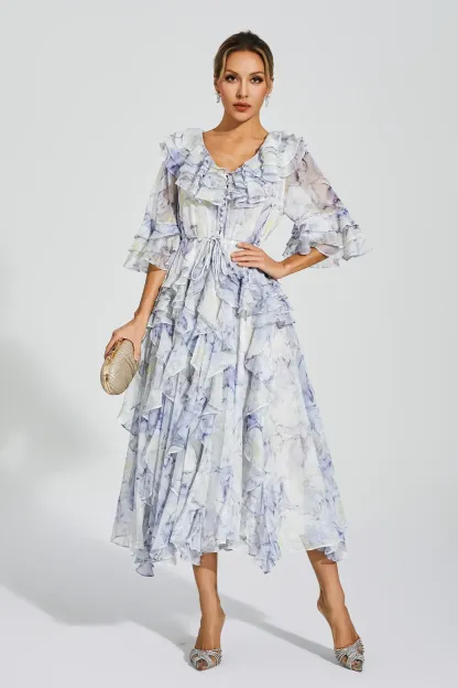 Datura Purple Ruched Midi Dress