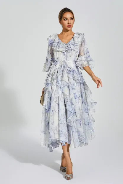 Datura Purple Ruched Midi Dress