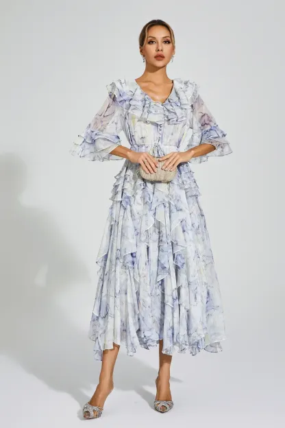Datura Purple Ruched Midi Dress