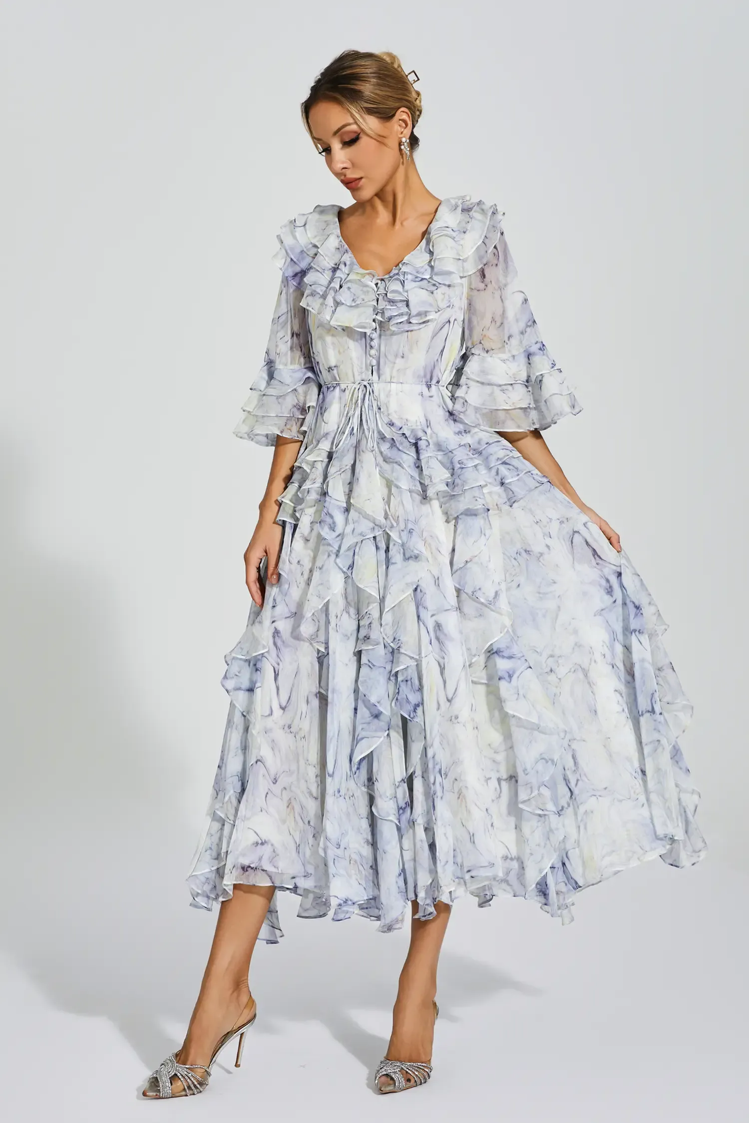 Datura Purple Ruched Midi Dress