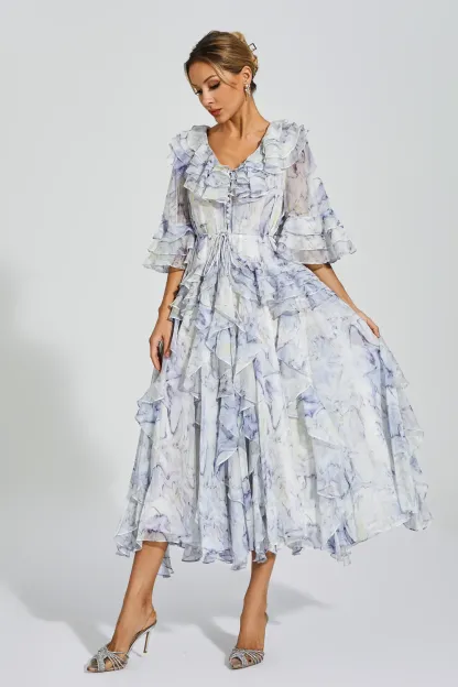 Datura Purple Ruched Midi Dress