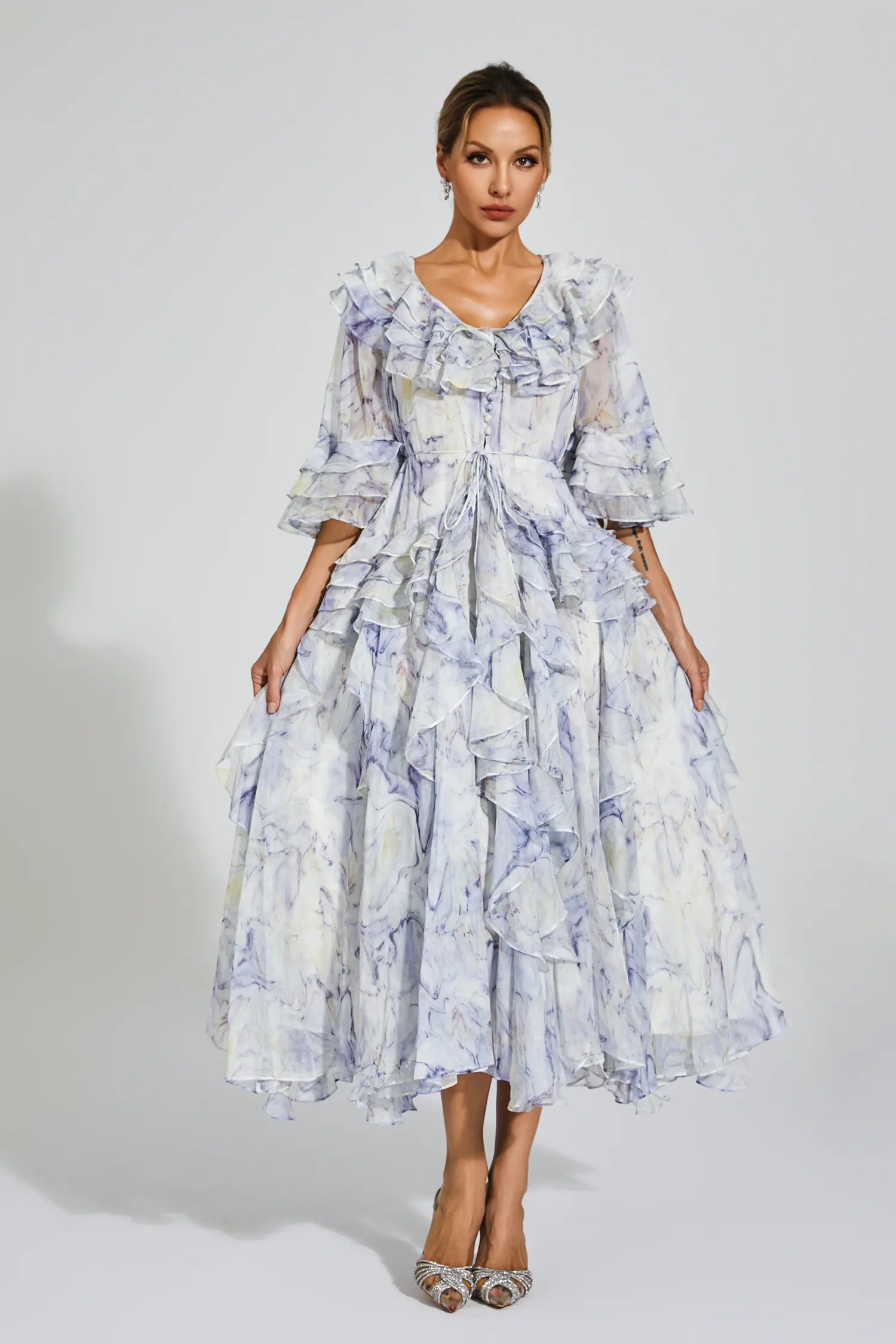 Datura Purple Ruched Midi Dress
