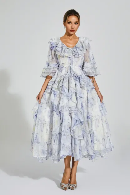 Datura Purple Ruched Midi Dress