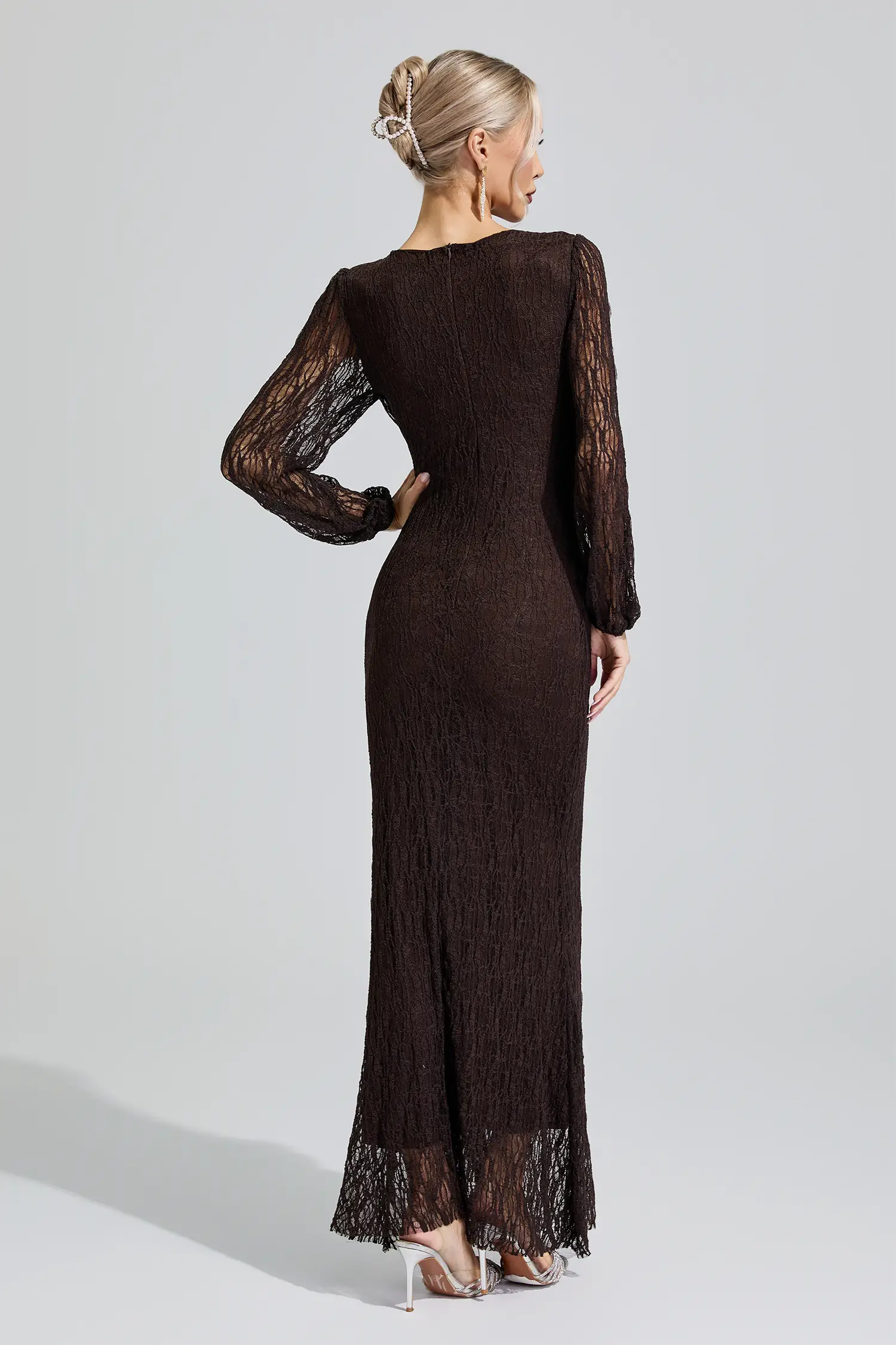 Pocahontas Brown Lace Ruffled Maxi Dress