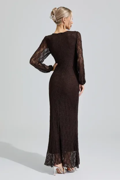 Pocahontas Brown Lace Ruffled Maxi Dress